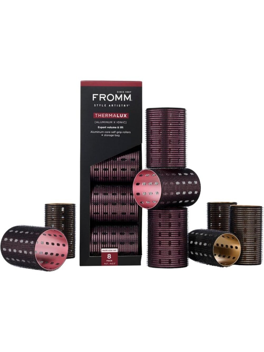 Thermalux Aluminum Core Hair Rollers Set, 2" & 2.5", 8-Pack for Professional